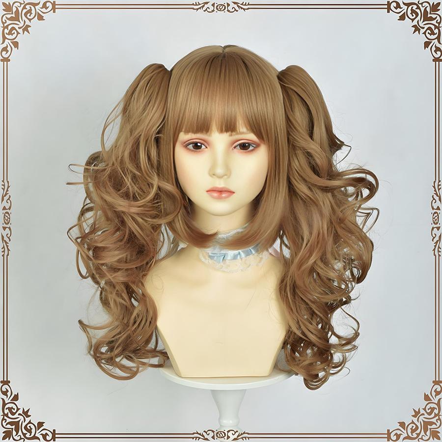Roman Curly Synthetic Lolita Curly Hair With Bangs Golden Anime Wig Oberl Woman Party Cosplay Wig