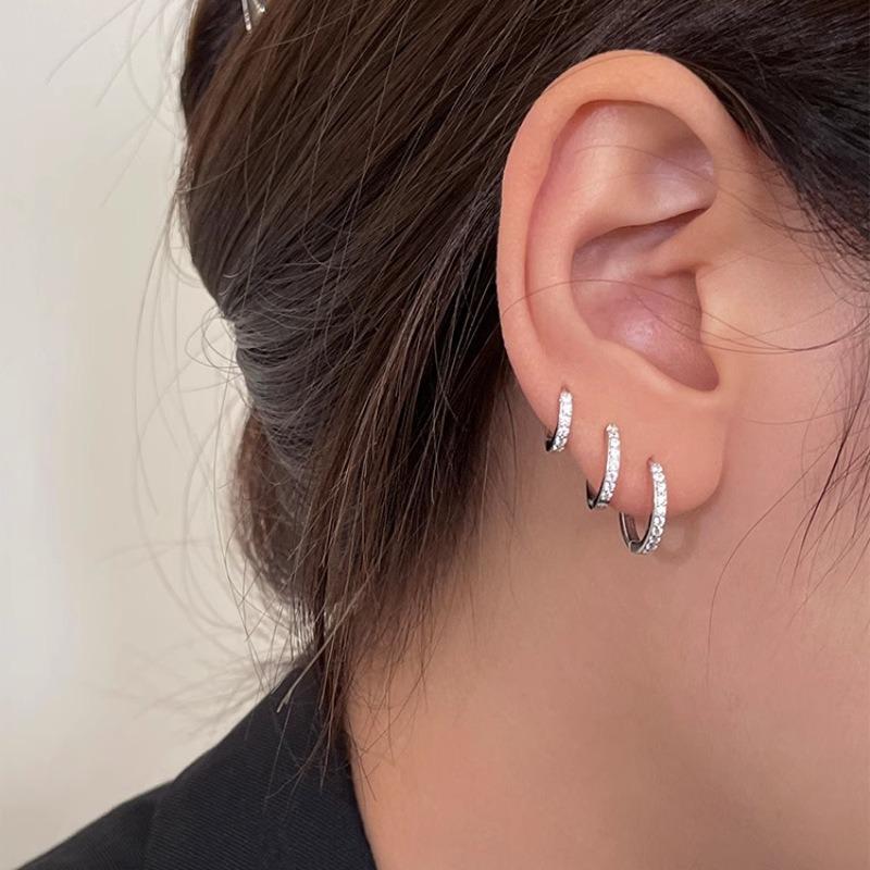925 Silver Solid Small Hoop Earrings for Women Girls Zircon Stone Round Tiny Ear Hoops Elegant Design Jewelry Gifts