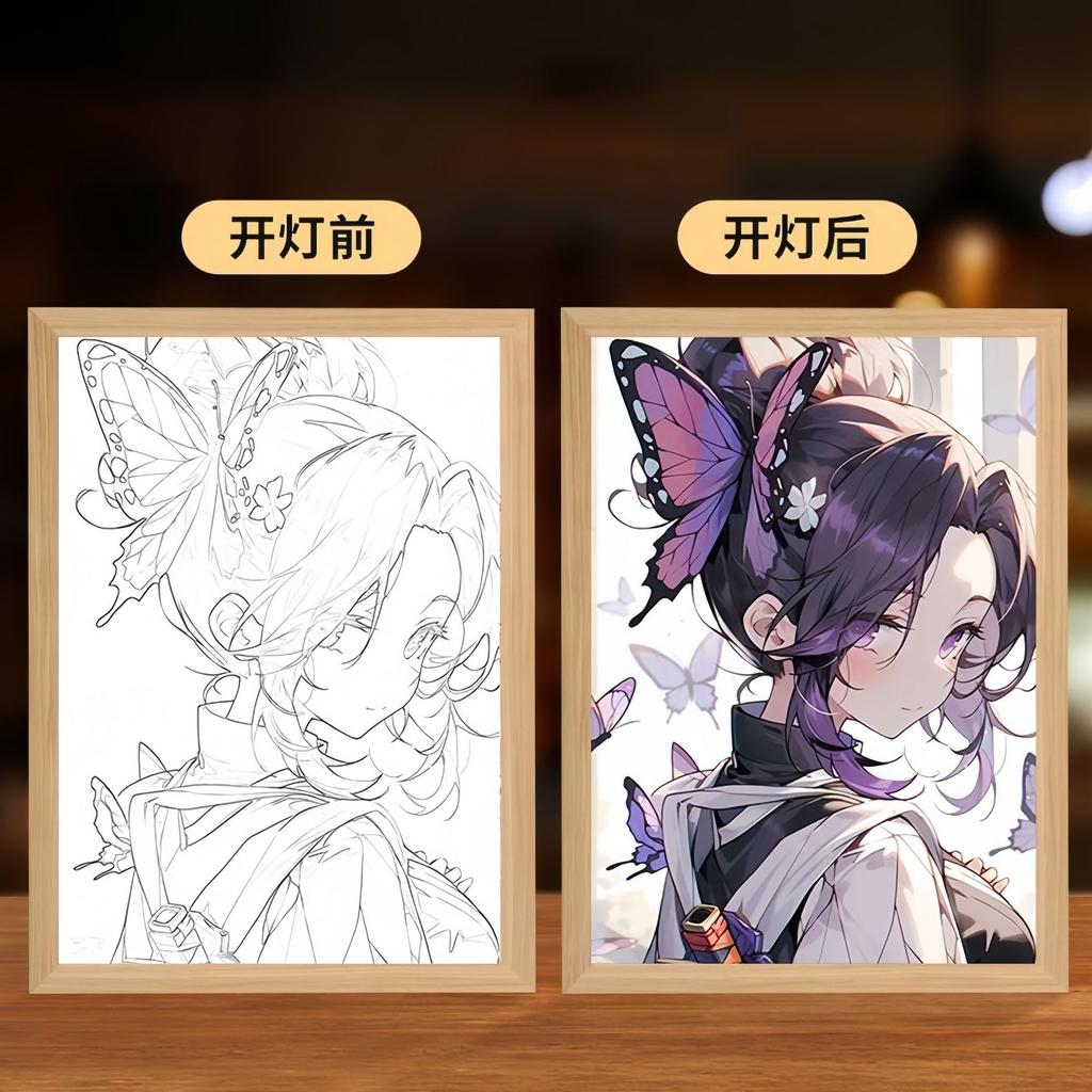 23cm/9.06in Demon Slayer Light Painting Cartoon LED Anime Peripherals Acrylic Lamp Room Decoration Birthday Gift Desktop Display