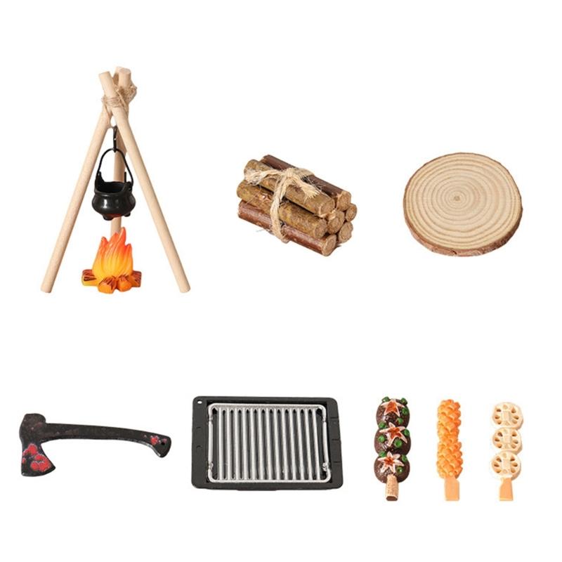 1/12 Miniature Camping Scene Set With Baking Pan For Doll House Outdoor Picnic Scene Accessories And Kids Roleplay Craft