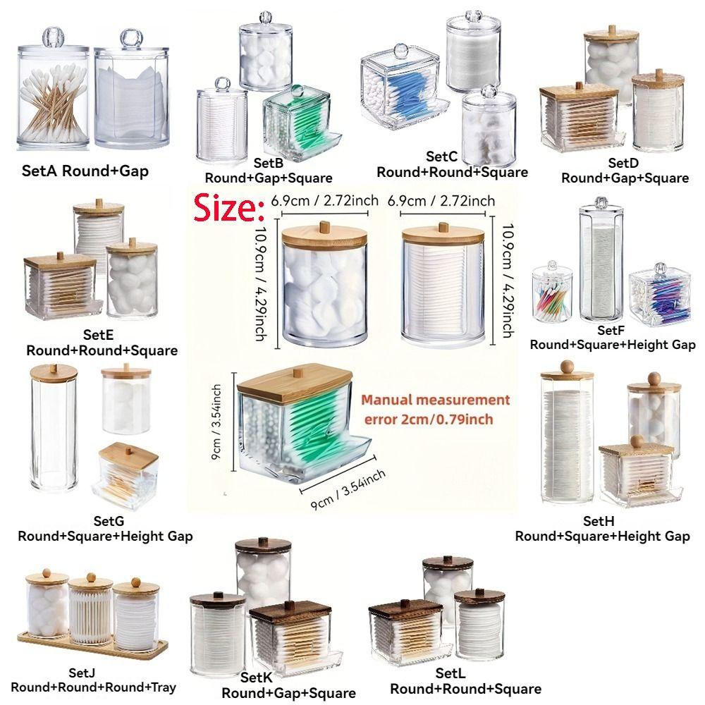 2/3/4Pcs Dust-proof Qtips Storage Holder Set Save Space Apothecary Container Jar  Cotton Pad