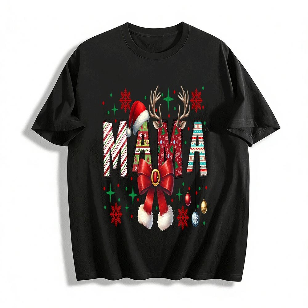 

MAMA Christmas Print Festive Casual Sweatshirt Top Pure cotton T-shirt XXS