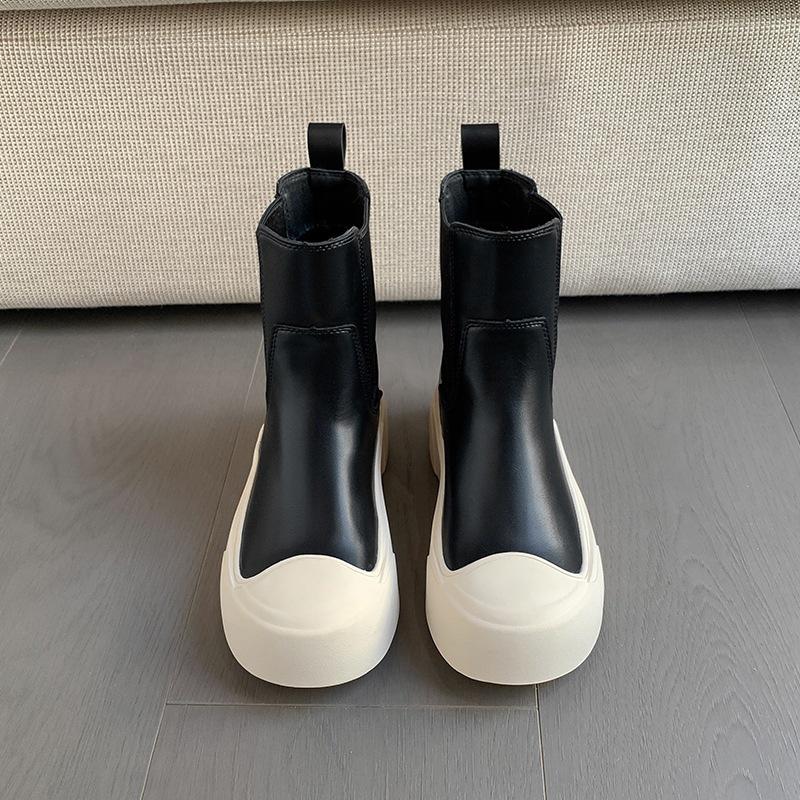 

2025 new invisible heightening 6cm thick-soled Chelsea boots black and white splicing cigarette boots one-pedal thin short boots 40