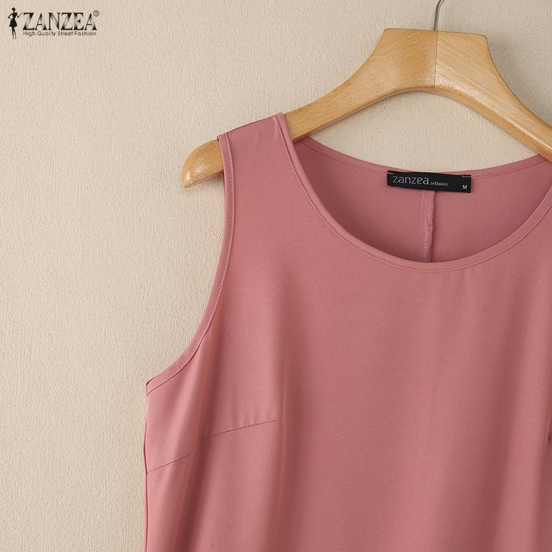ZANZEA Women Casual Round Neck Summer Sleeveless Dress