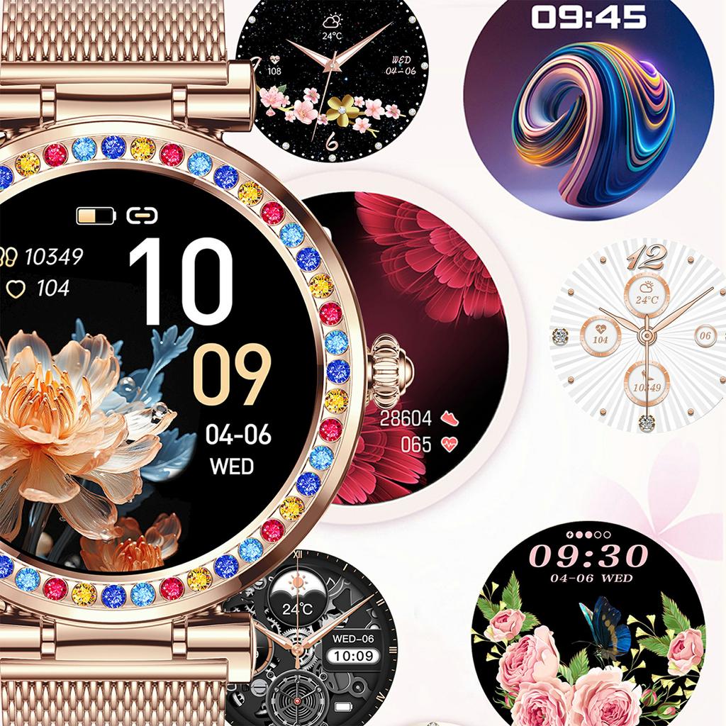 CF30 1.27-inch Steel Strap Women Waterproof Smart Watch Diamond Decor Health Monitoring Fitness Tracker Smart Bracelet