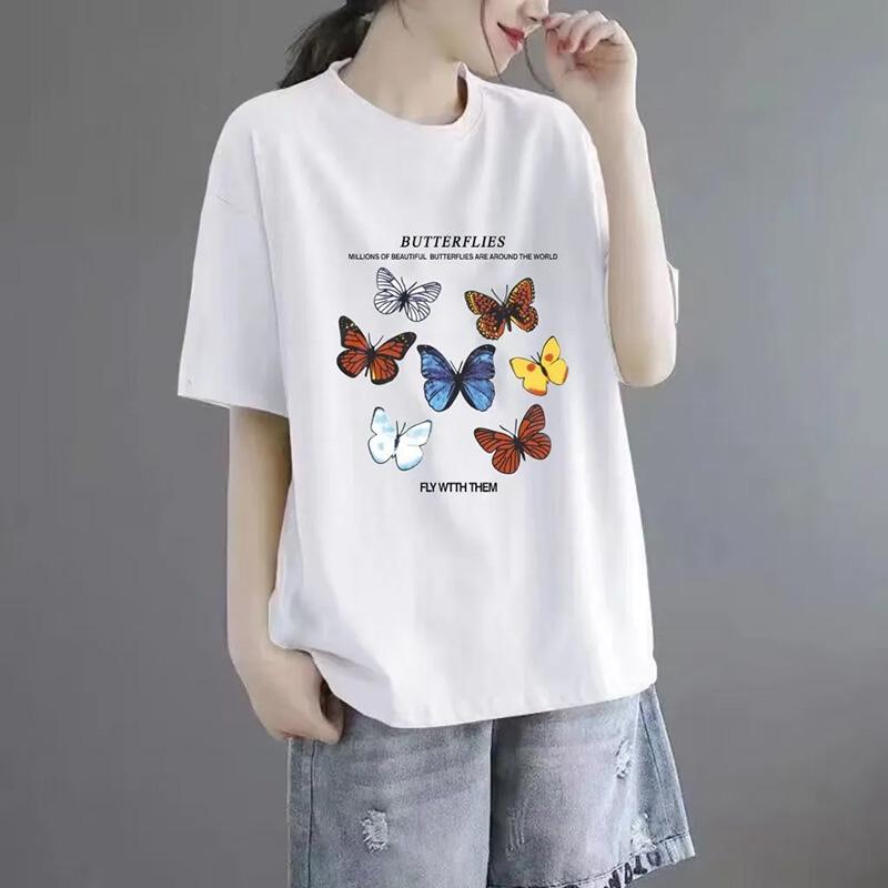 

Женская футболка Летняя Большого размера Хлопковая футболка Мягкая Свободная С принтом Повседневная Удобная Футболка-пуловер Топ XXXL белый