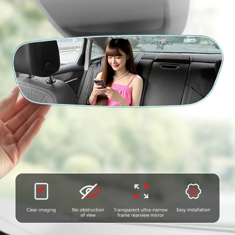 Automotive Frameless Interior Mirror with Wide Angle Curved Surfaces & Scratch Resistant Glass Coating for Vehicles