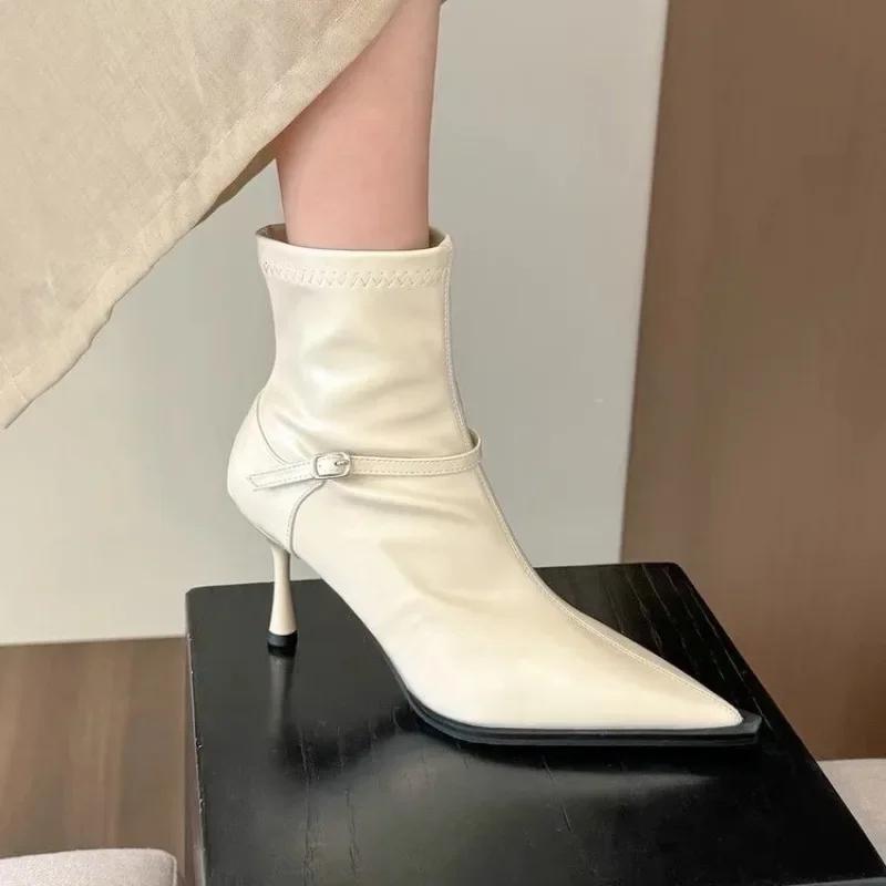 Fashion New Popular Luxury Spring Autumn Women Ankle Boots Fashion Ladies Pointed Toe Short Booties Elegant Thin High Heel Women's Boots