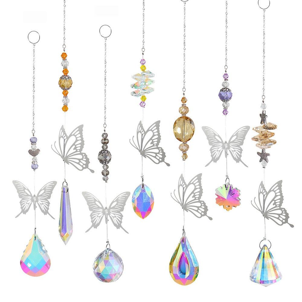 7Pcs Coloured Crystal Suncatcher Hanging Light Collection Pendant Wind Chime  Landscape