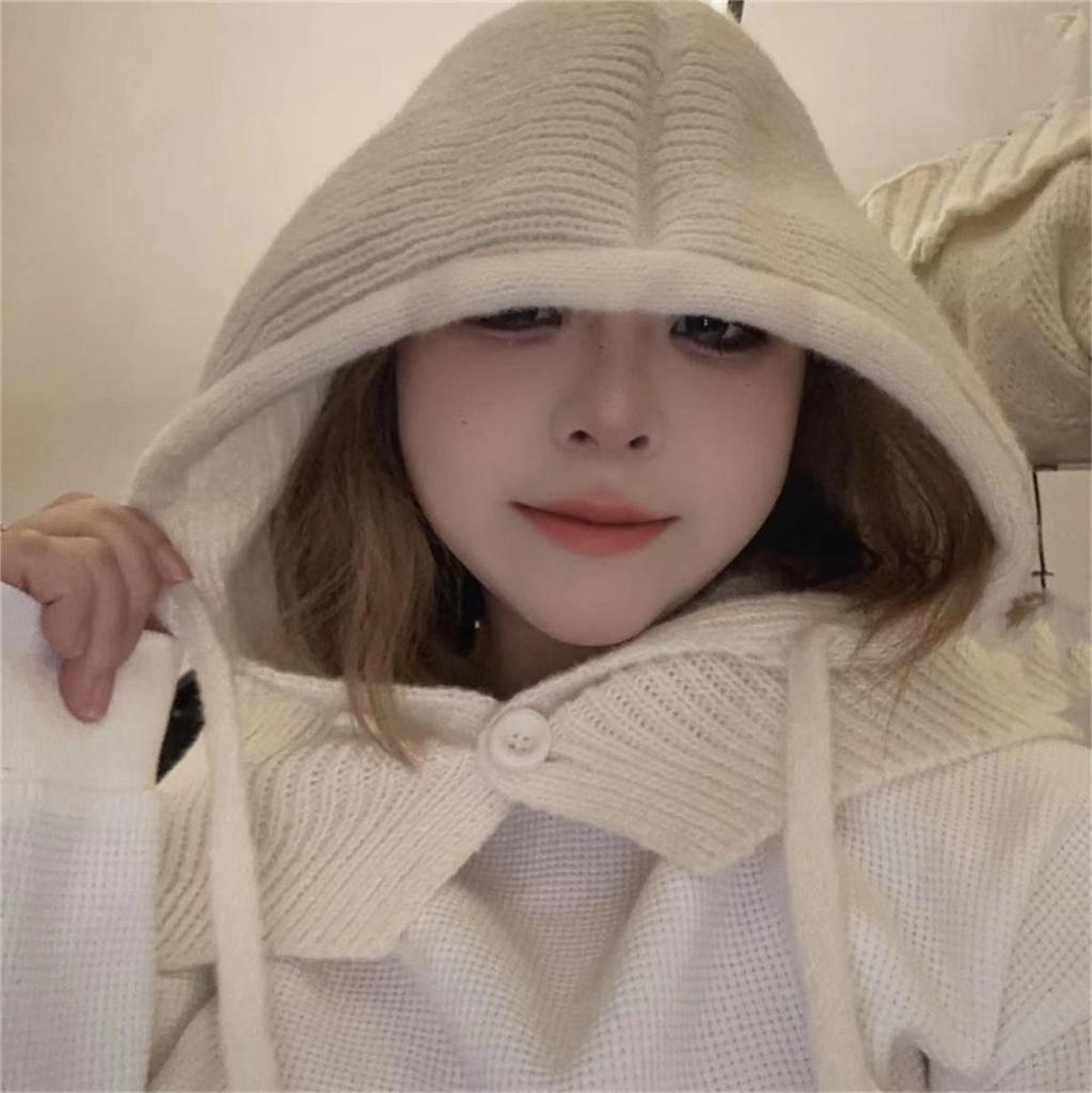 Adult Windproof Balaclava Hat Removable Women's Hood Adjustable Size Warm Cycling Hat Girls Winter Candy Color Knit Pullover Hat