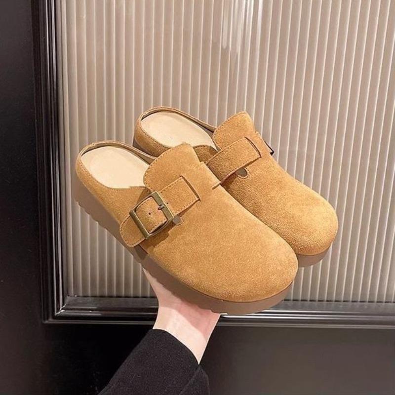 Retro thick-soled versatile bag head half slippers women's spring new fashionable soft-soled comfortable non-slip slippers