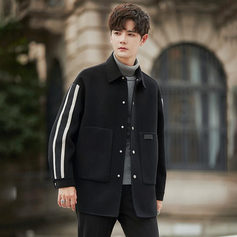Wool Woolen Coat Medium and Long Men's Double-sided Non-cashmere Short Coat Men's Thickened Trench Coat Winter Wear