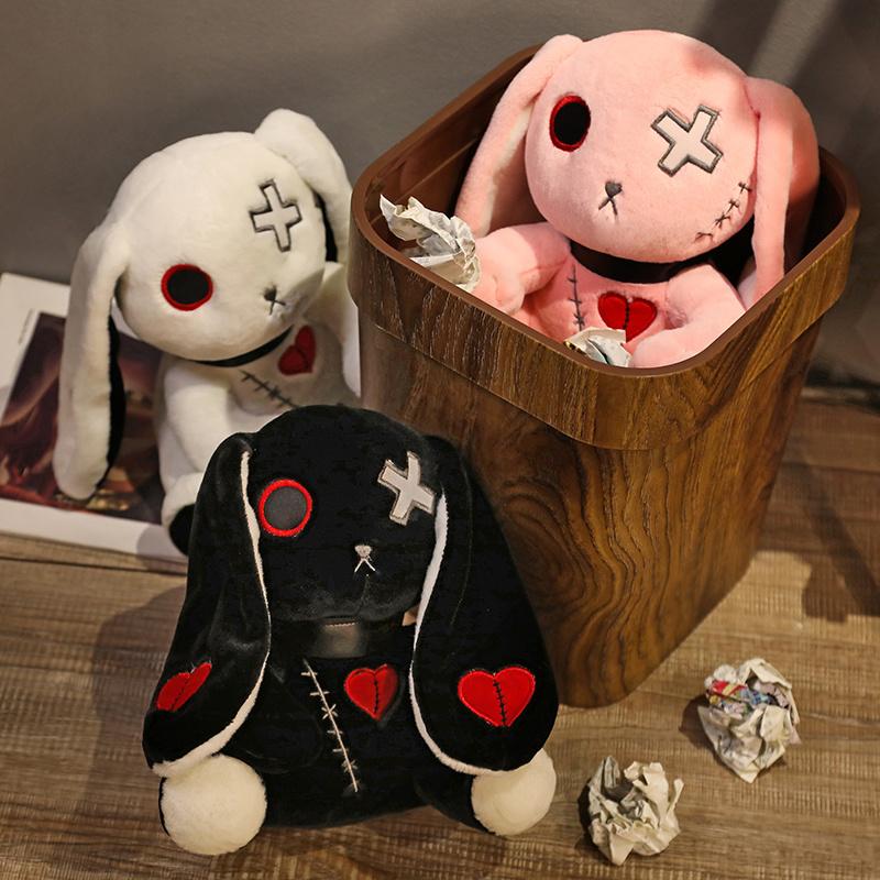 New Dark Series Rabbit Plush Toy Stuffed  Zombie Bunny Doll Gothic Rock Style Halloween Decor Creative Gift for Kids Friends