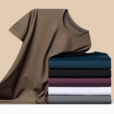 Short-Sleeved T-shirt Men's Summer Round Neck Casual Print Top Thin Elastic Minimalist Half-Sleeve T-shirt Men