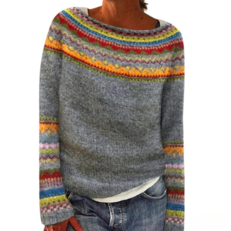 Sweater Women Round Neck Matching Color Loose Fashion Pullover Sweater
