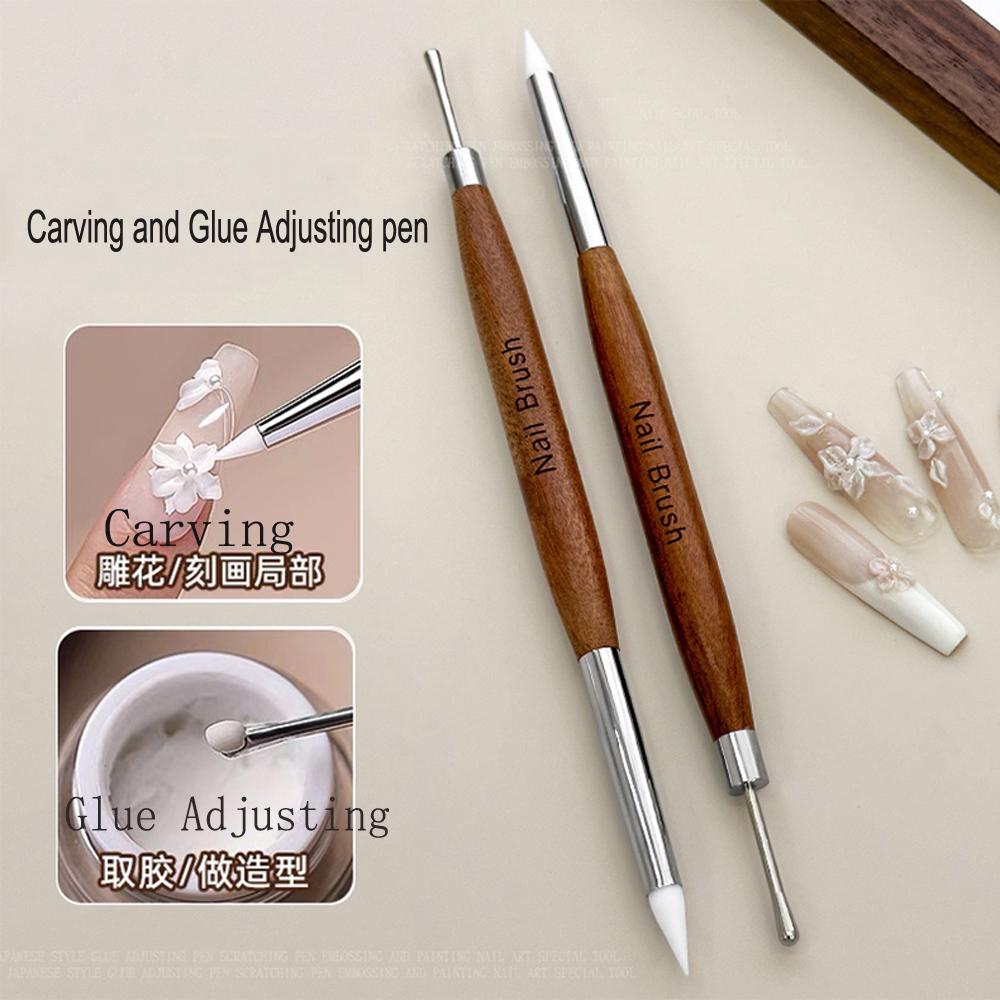 1 Stück Doppelseitiger Schnitz-/ Kleber-Anpassungs Nagelstift Silikonspatel Pinsel Schnitzen Blume Malstift UV-Gel Tipps Maniküre Werkzeuge