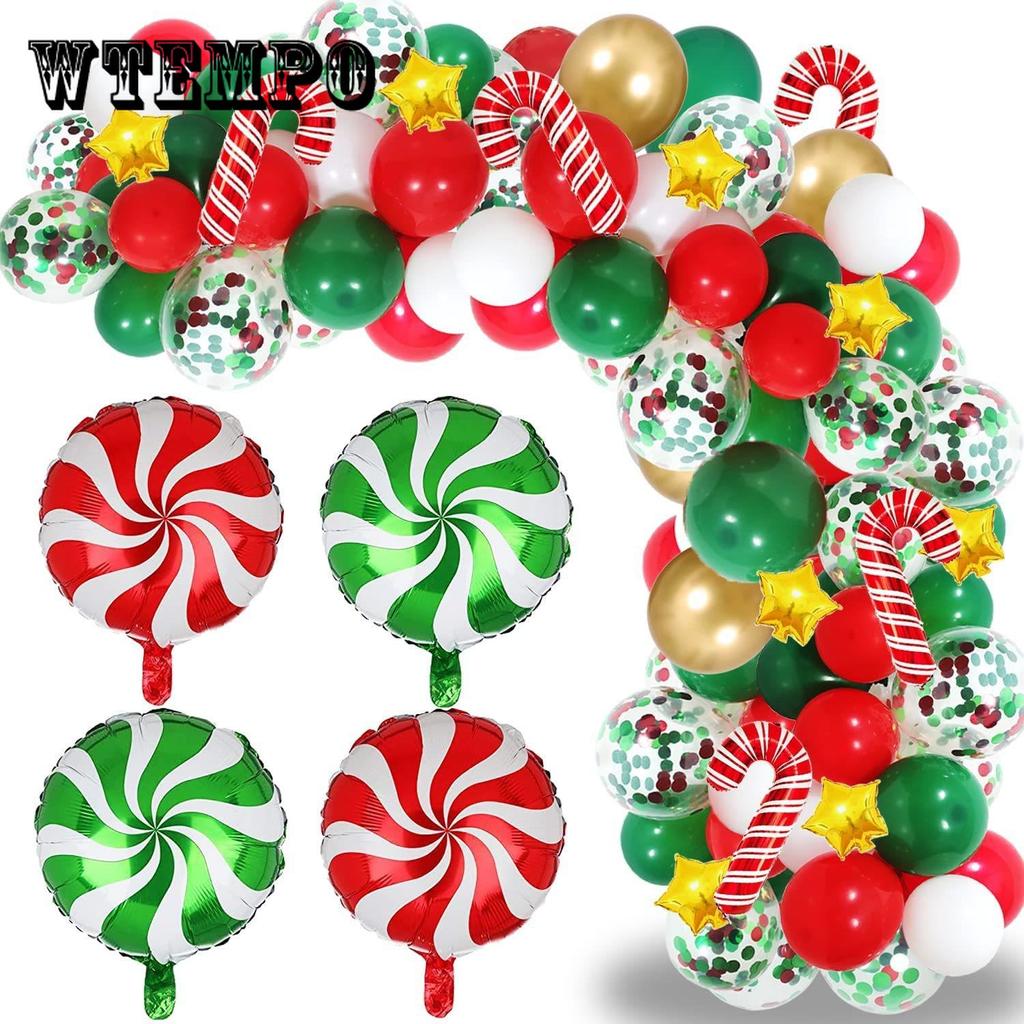 109 STÜCKE Weihnachtsballonbogen Grün Gold Rot Box Süßigkeitenballons Girlande Kegel Explosion Stern Folienballons Neujahr Weihnachtsfeier Deko