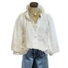 European & American V-neck Ruffle Puff Sleeve Women's Embroidered Casual Holiday Top