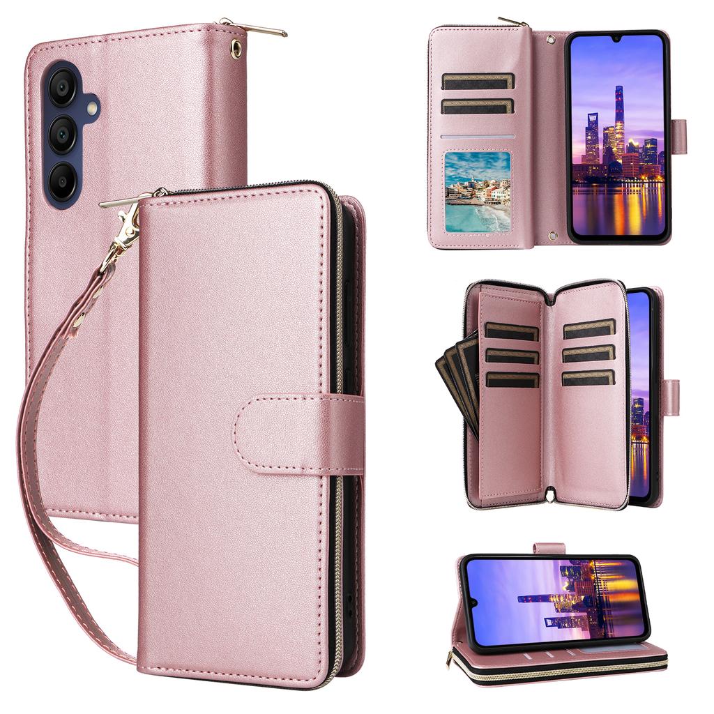 R20 For Samsung Galaxy A16 5G/A16 4G Case Zipper Pocket PU Leather Cover with 9 Card Slots