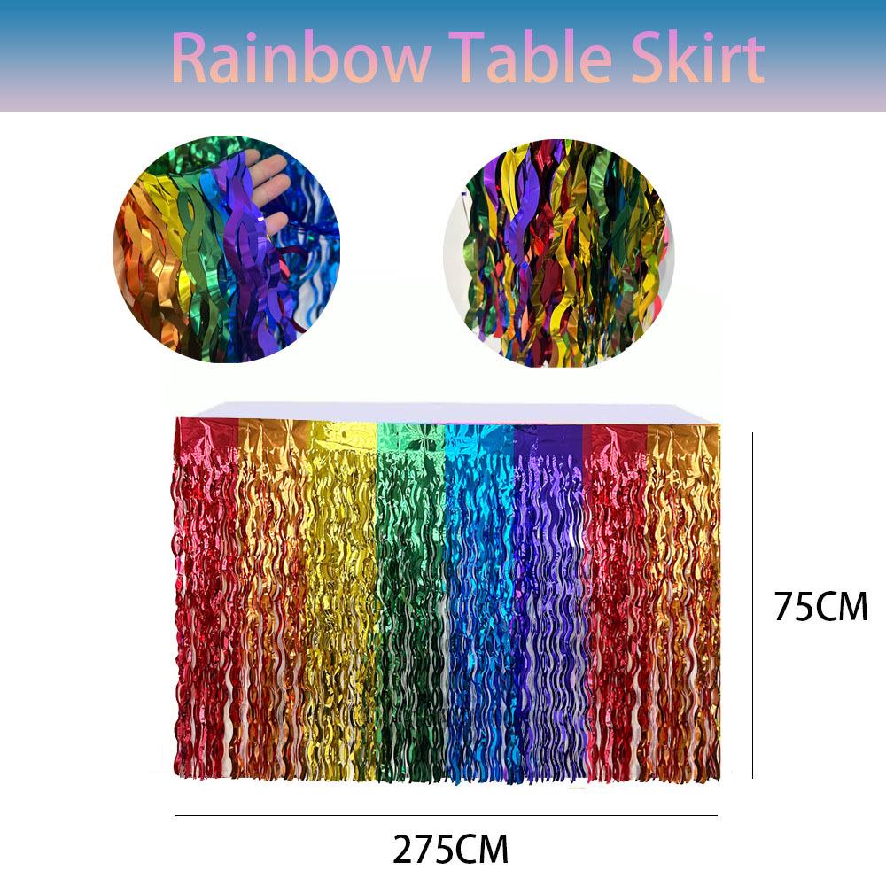 Rainbow Silk Table Skirt: Colorful Birthday, Wedding, and Holiday Party Decoration