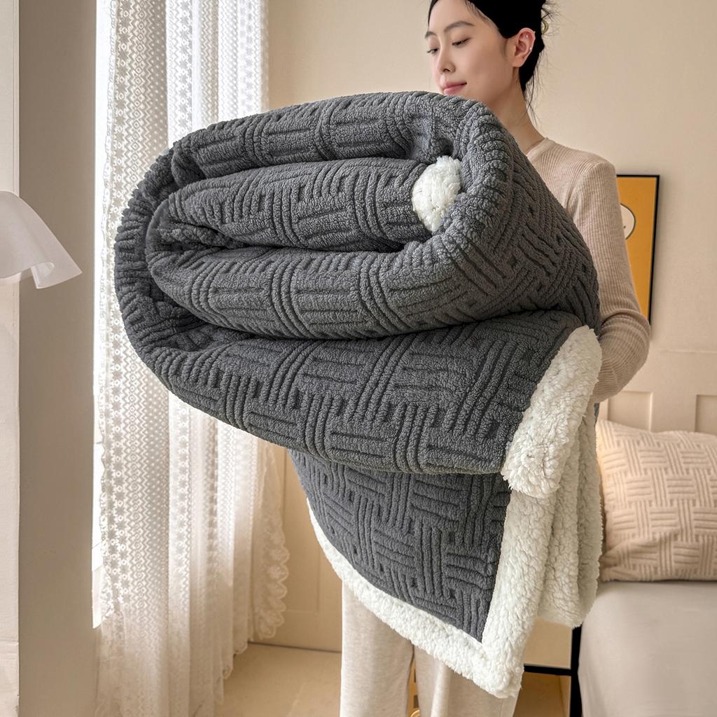Double Sided Grid Stripe Blanket Horizontal Vertical Textured Plush Ultra Thick Warm Cozy For Winter Bedding