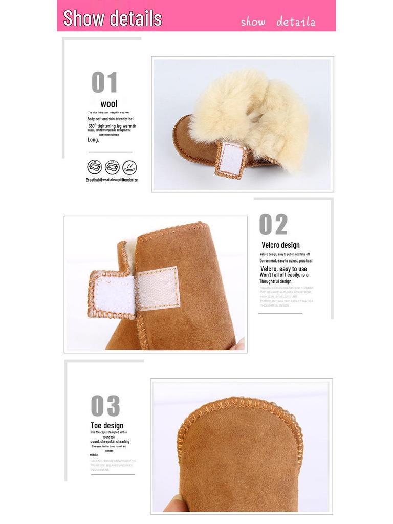Soft Sole Sheepskin Fur Baby Shoes, Warm Cotton for Boys & Girls, 0-12 Months, Pre-Walker Winter Footwear