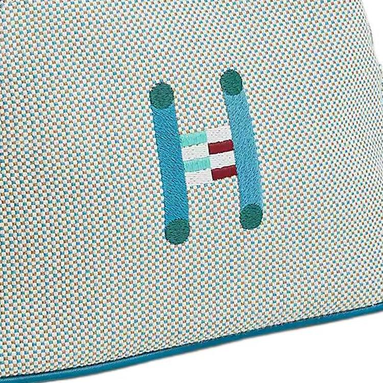 Hermès Bolide Crazy H Embroidered Pattern Palladium Metal Cotton Storage Bag Mini Unisex bags Teal Galette H103750MV05
