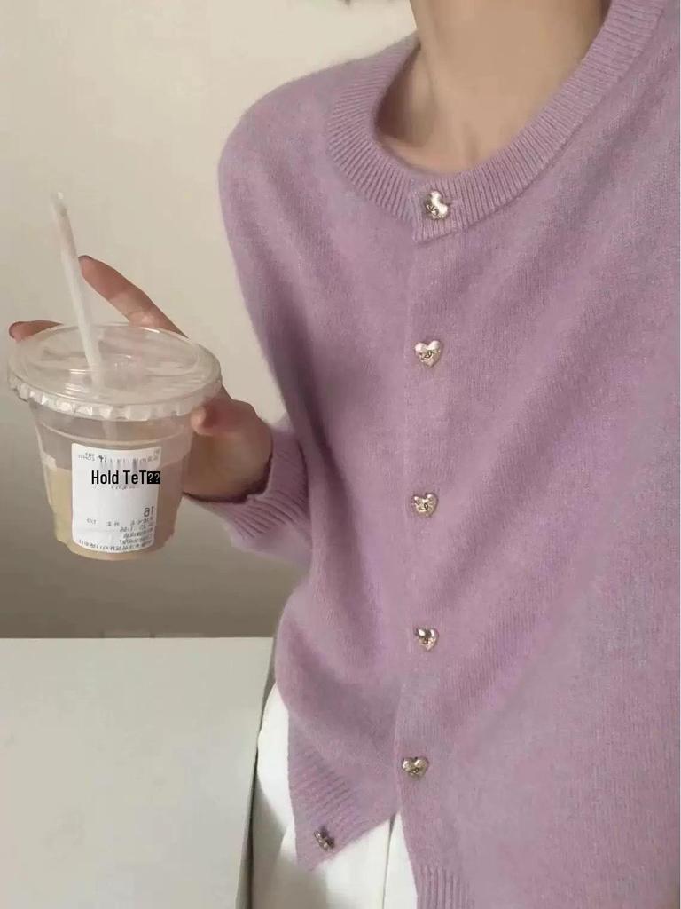 Korean Style Round Neck Women's Wool Cardigan - 2025 Autumn/Winter Fashionable Short Knit Sweater.