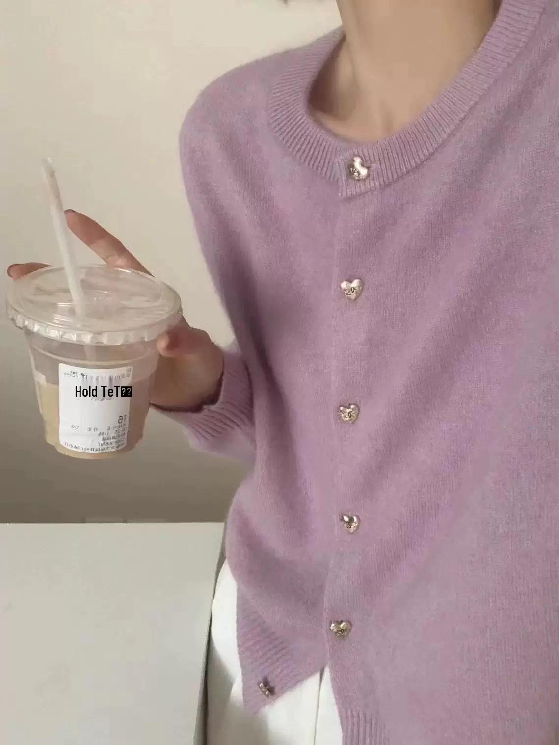 

Korean Style Round Neck Women s Wool Cardigan - 2025 Autumn/Winter Fashionable Short Knit Sweater. Medium світло-фіолетового кольору