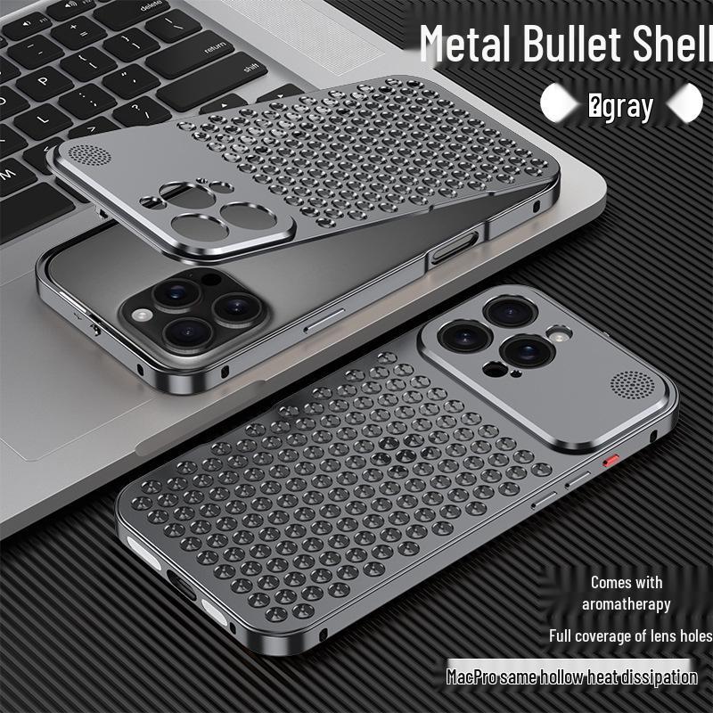 Compatible Aluminum Alloy Heat Dissipation Spring Buckle Case for iPhone 17 Pro - Metallic Anti-Drop Protection.