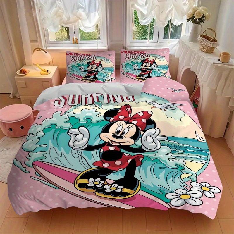 3pcs Gone Surfing Minnie Mouse Quilt Cover Set (1 Quilt Cover + 2 Pillowcases Without Pillow Core), High-Definition Printing for Home and Dormito