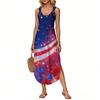 Women's Summer Long Dress Sleeveless Side Slit Long Independence Day Print Vacator Dress