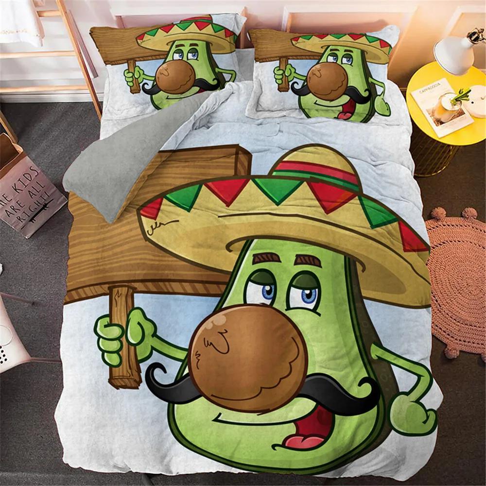 Lustige Avocado Bettwäsche-Sets Cartoon Niedliche Mädchen Jungen Teenager Polyester Bettwäsche-Sets Einzel Doppel Queen King Size Bettbezüge