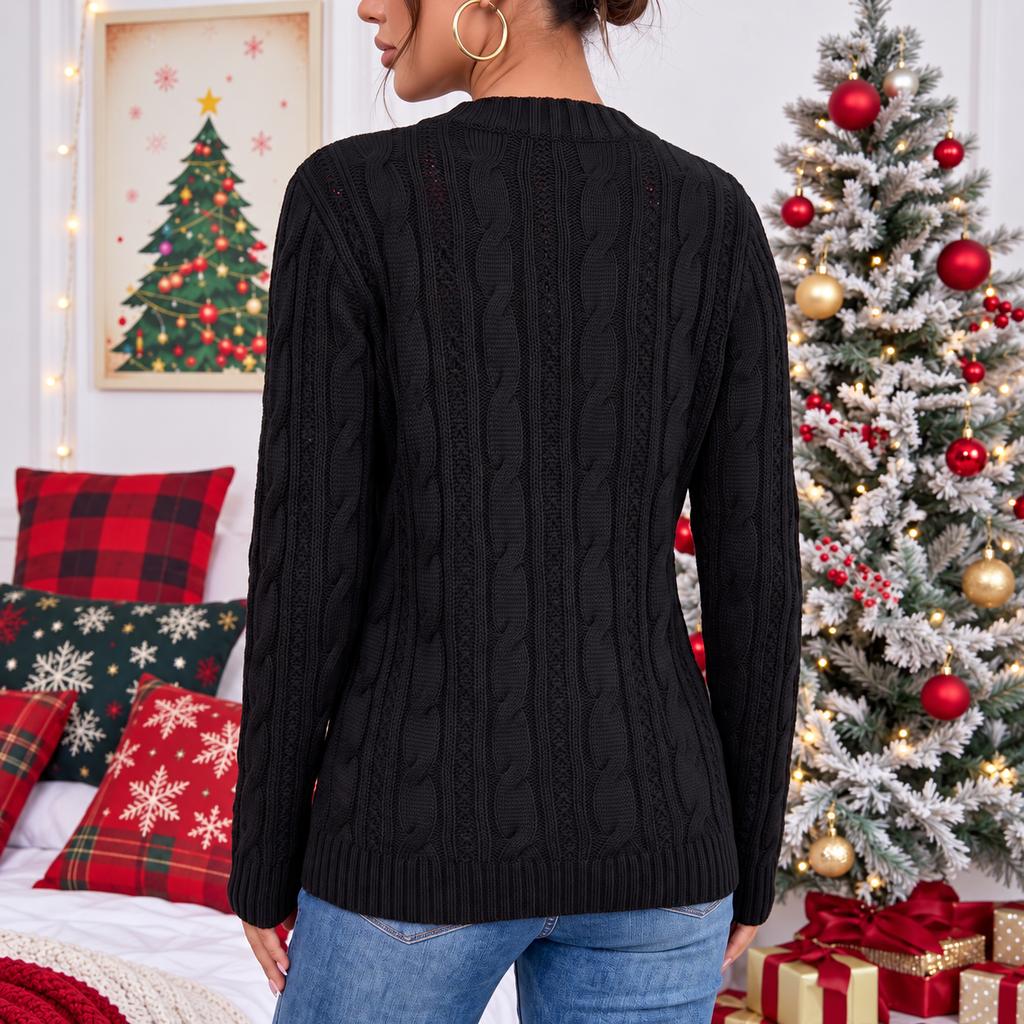 Women's Christmas Tree Snowflake Pattern Knit Sweater for Holiday Party and Winter Wear