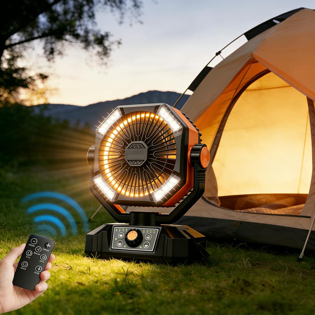 20000mAh Camping Fan Battery Operated Fan with 4 LED & 8 Speeds Desk Fan with Remote Rechargeable Portable Outdoor Fans for Tent