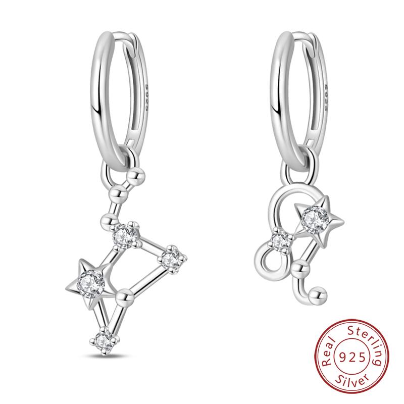 New 925 Silver Hoop Earrings Twelve Constellation Pendant Hoop Earrings For Women Fashion Birthday Jewelry Gift