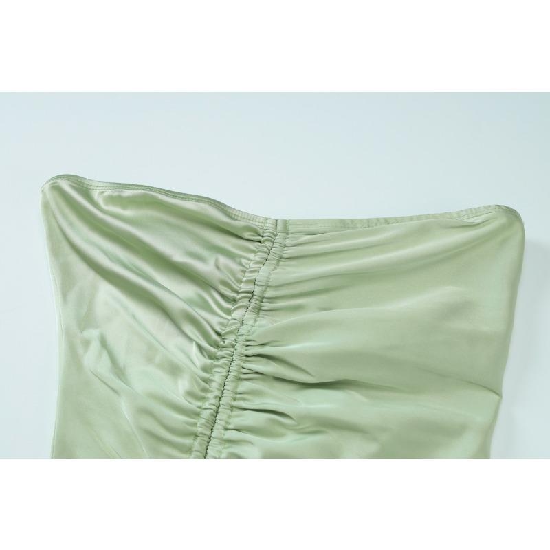 Street Style Solid Color Pleated Casual Open Fork Sexy Breast Royal Sister Style All-in-one Long Dress