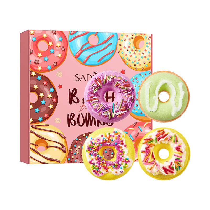 SADOER Macaron Doughnut Bath Salt Balls Set Box Cleansing Body Bath Salt Balls 400g