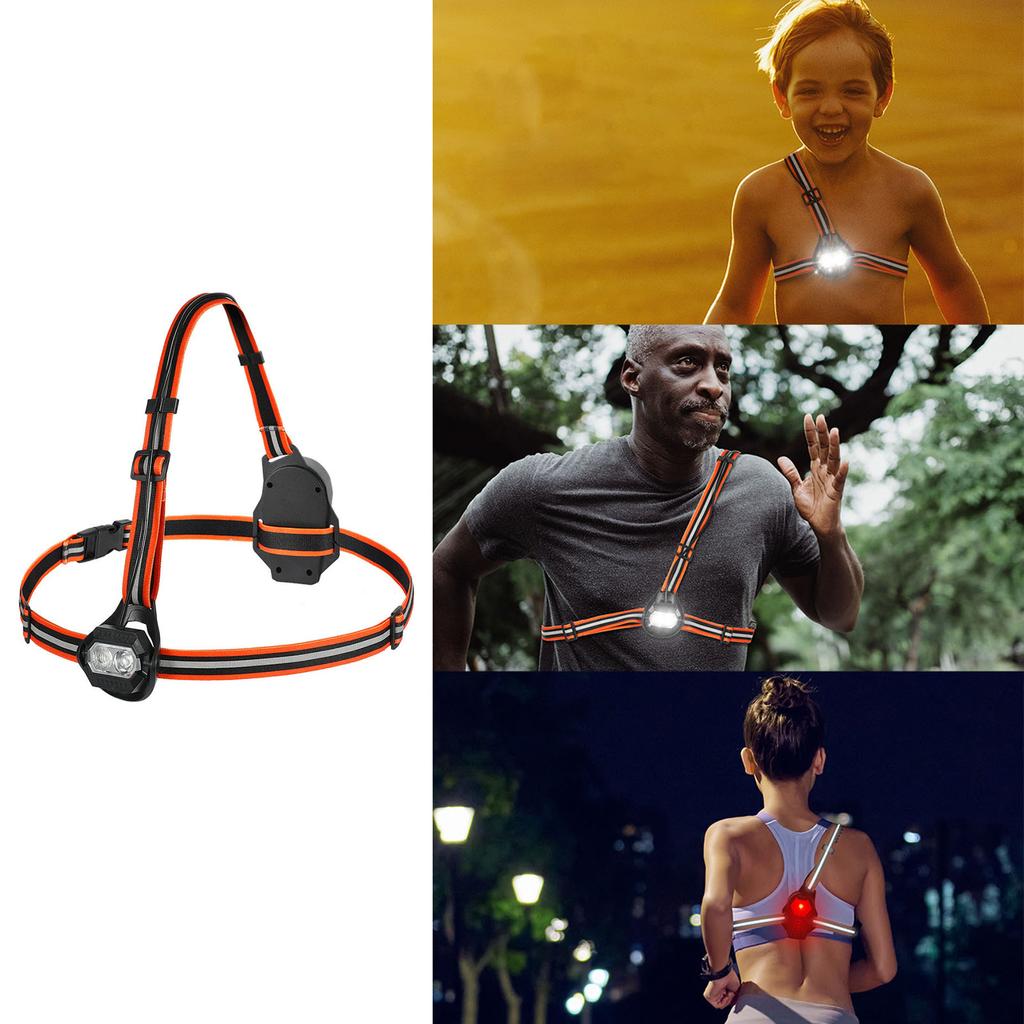 USB Rechargeable Running Lights, Runner Chest Lights Adjustable 3 Lighting Modes Headlamp Flashlights, Walking Lights