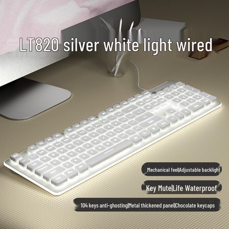 Ultra-Quiet Illuminated Mechanical Feel Wired Keyboard & Wireless Mouse Set for Office & Tablet Use