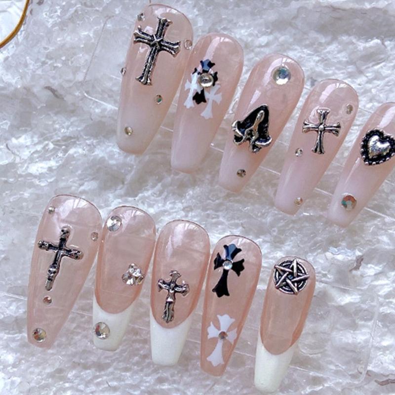 10Pcs-Cross Series 3D Nail Art Charms,Metal Punk-Chrome Hearts Nail Art Jewels Decals for Fingernail Toenail Decorations