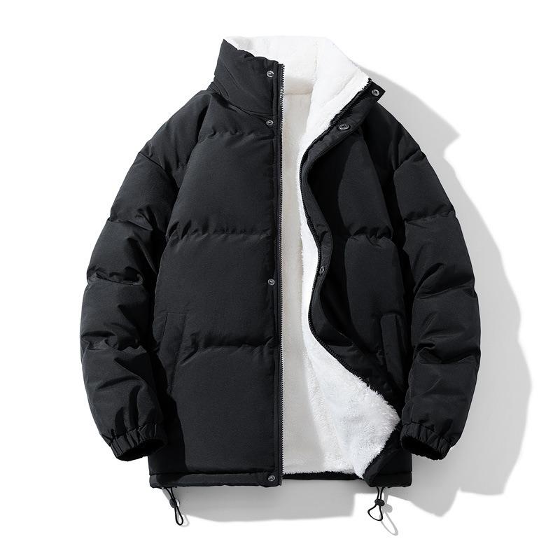 Fleece pink stand-up neck cotton-padded jacket men's autumn and winter new men's fleece thickened cotton-padded jacket top thick bread jacket
