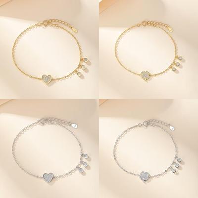 Damen S925 Sterling Silber Vierblättriges Kleeblatt Zirkon Armband - Einfacher, Modischer Glücksklee Schmuck