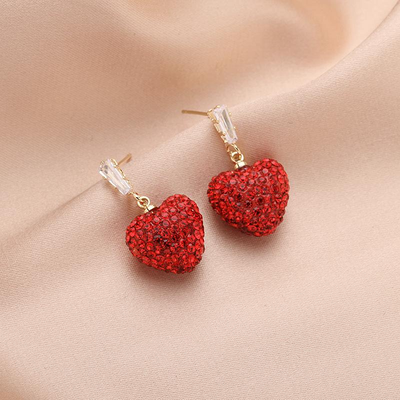 Neue Mode Party Marke Schmuck 2022 Trend Hochzeit Herz Dangler Roten Kristall Stud Ohrring Frauen Süße Einfache Ohrringe