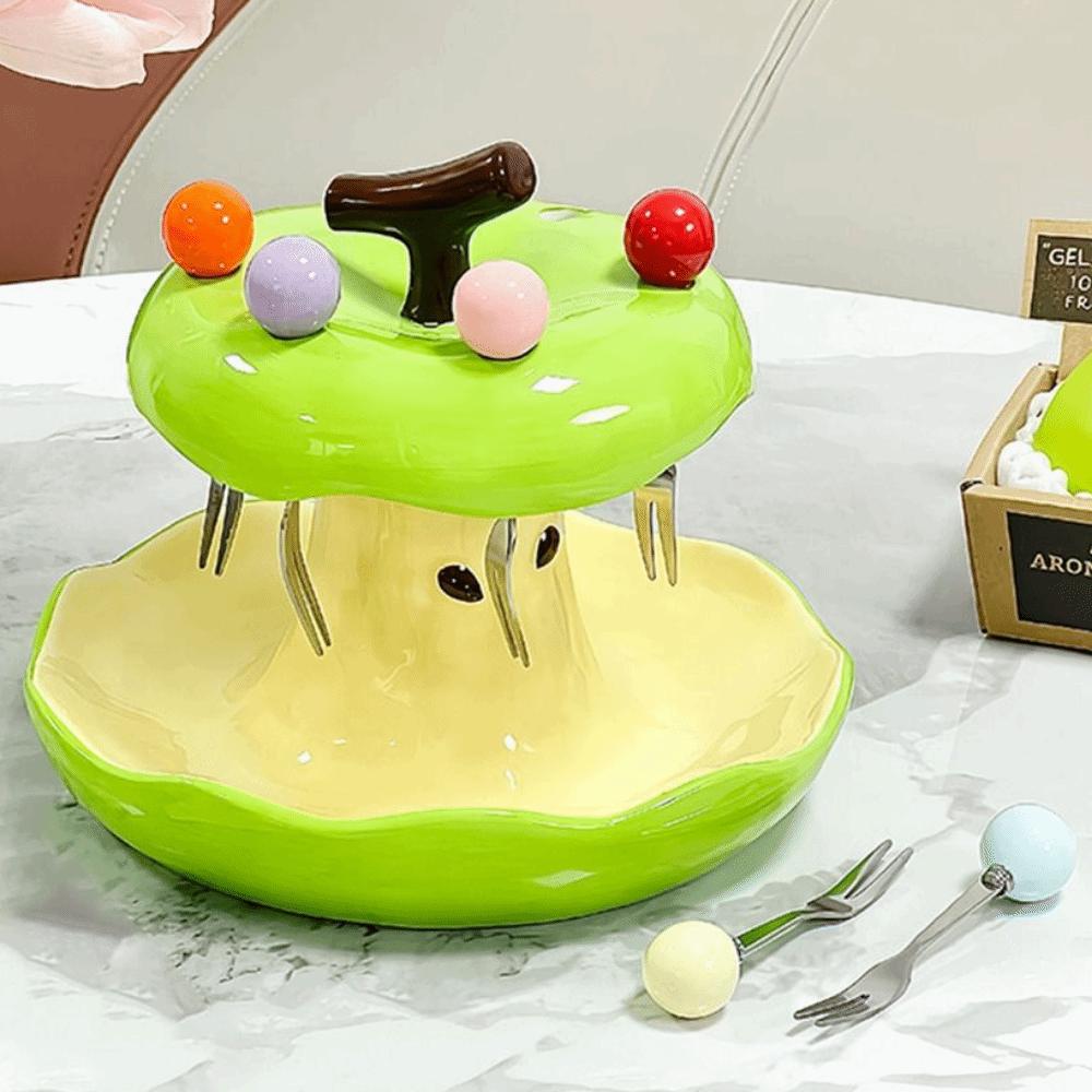 Creative Colorful Fruit Fork Plate Set Fruit Fork with Fruit Plate Set Party Supply