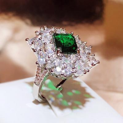 Nový Simulační Smaragdový Plný Diamant Vysoká Úroveň Smysl pro Temperament Otevírací Prsten Šperky