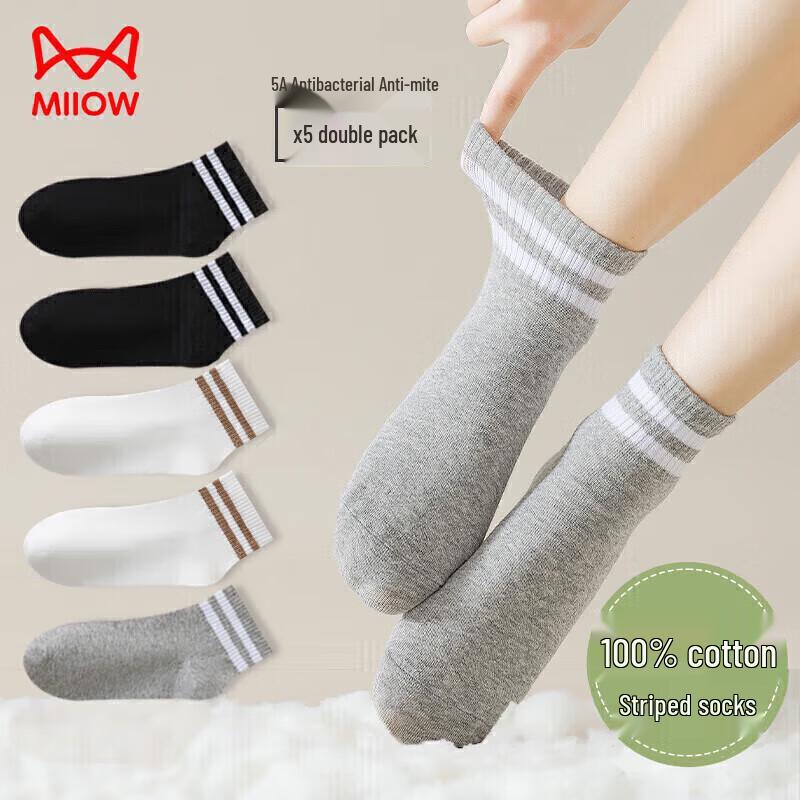 MaoRen Women s 100% Cotton Antibacterial Ankle Socks (5 Pairs) One Size