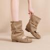 Ballet Style Women's Ruched Short Boots with Thick Sole - New for Summer 2026, Height Increasing 8CM Trendy Western Sandals.