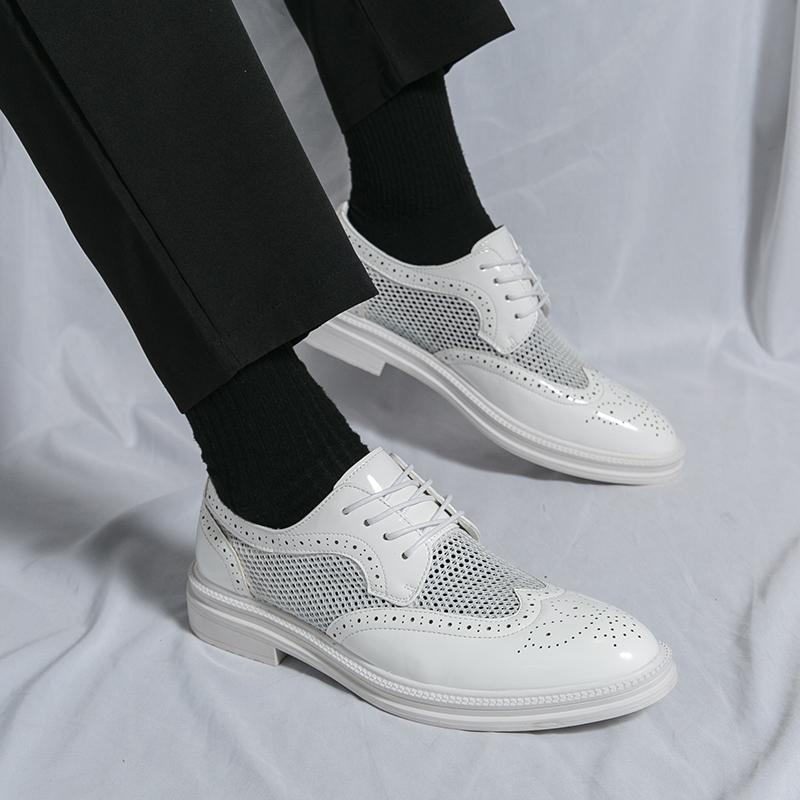 Moda Nowa Moda Męskie Oksfordy Buty Skórzane Buty Lakierowane Formalne Biznesowe Oddychające Buty Wizytowe Puste Siateczkowe Na Zewnątrz Płaskie