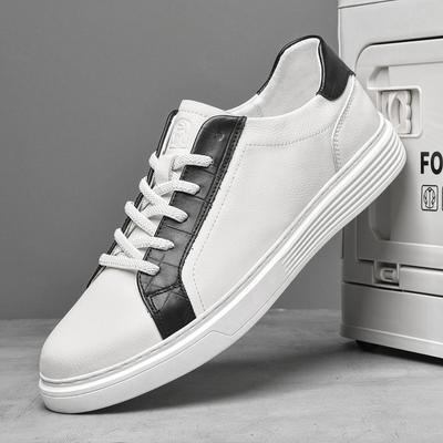 Mode Luxusmarke Weiß Schwarz Herren Freizeitschuhe Echtes Leder Skateboard Schuhe Schlichte Herren Freizeit Sneaker Walking Schuhe Trainer